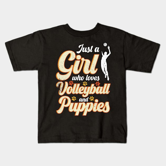 Just a Girl who loves Volleyball Puppies Kids T-Shirt by MzumO